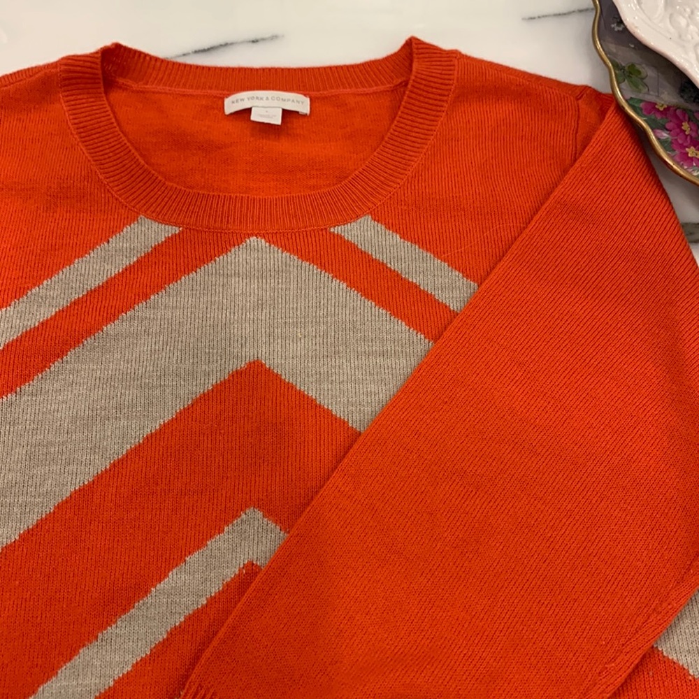 Pretty Orange & Tan Sweater,NWOT